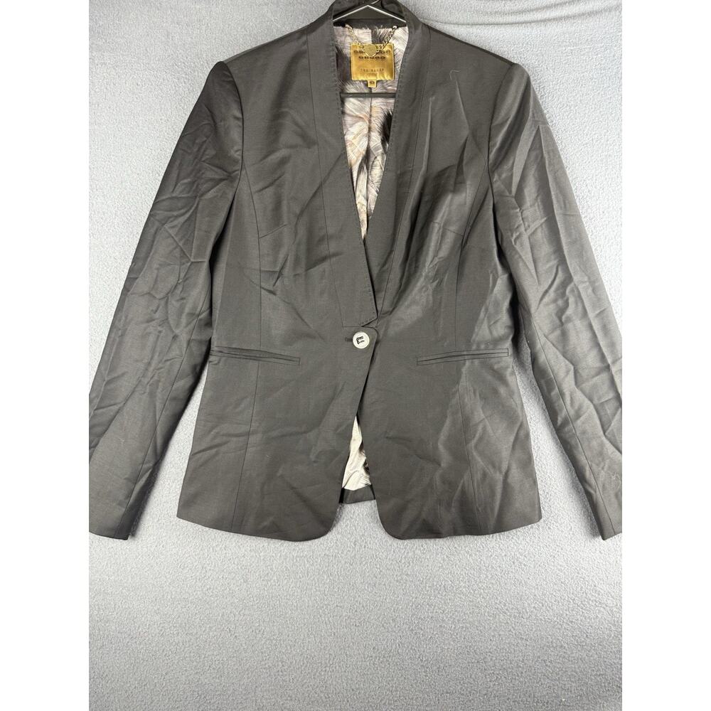 Ted Baker Women's Single Breasted Wool blend Black Blazer Size 3 (US 8)